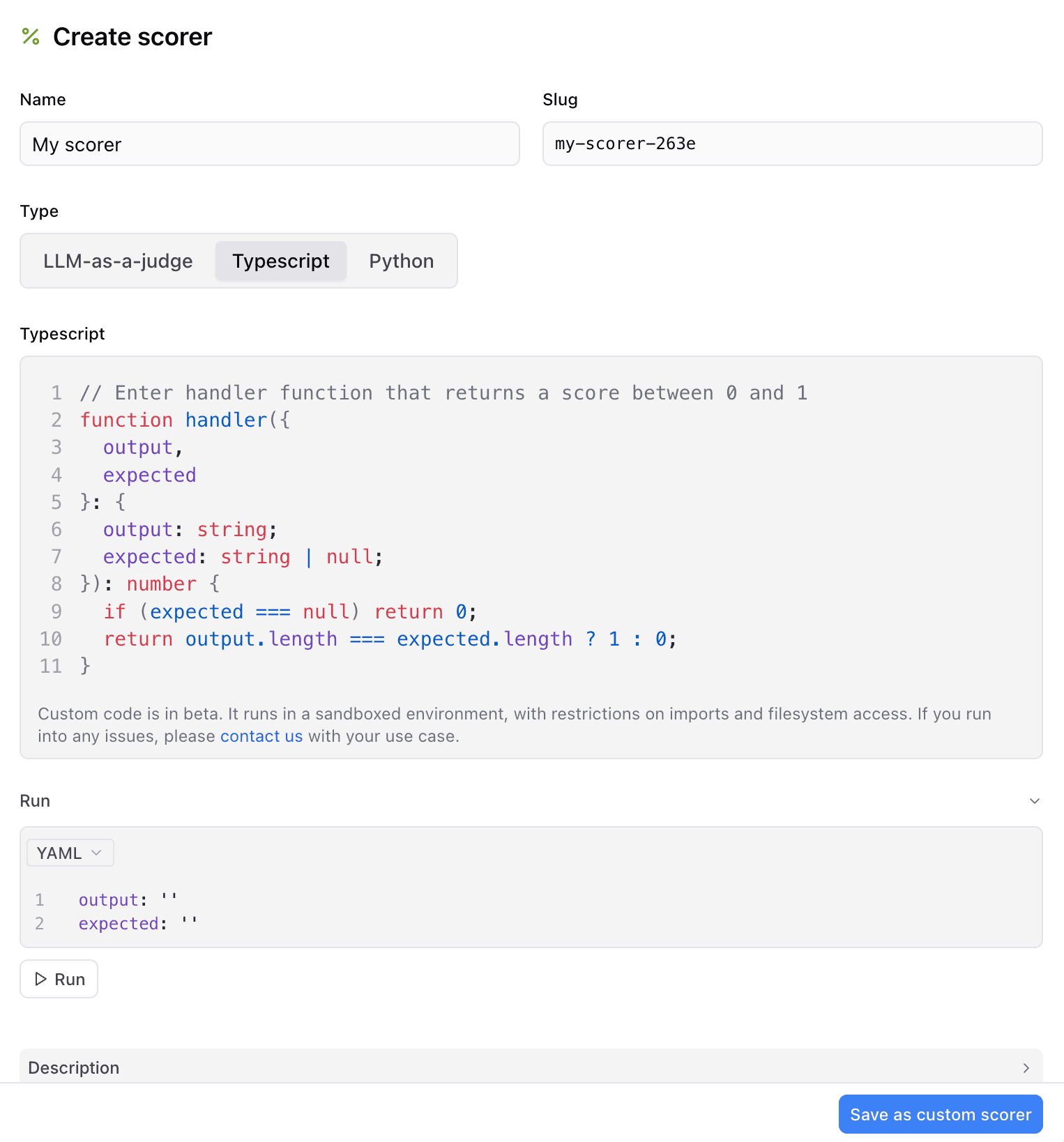 Create TypeScript scorer